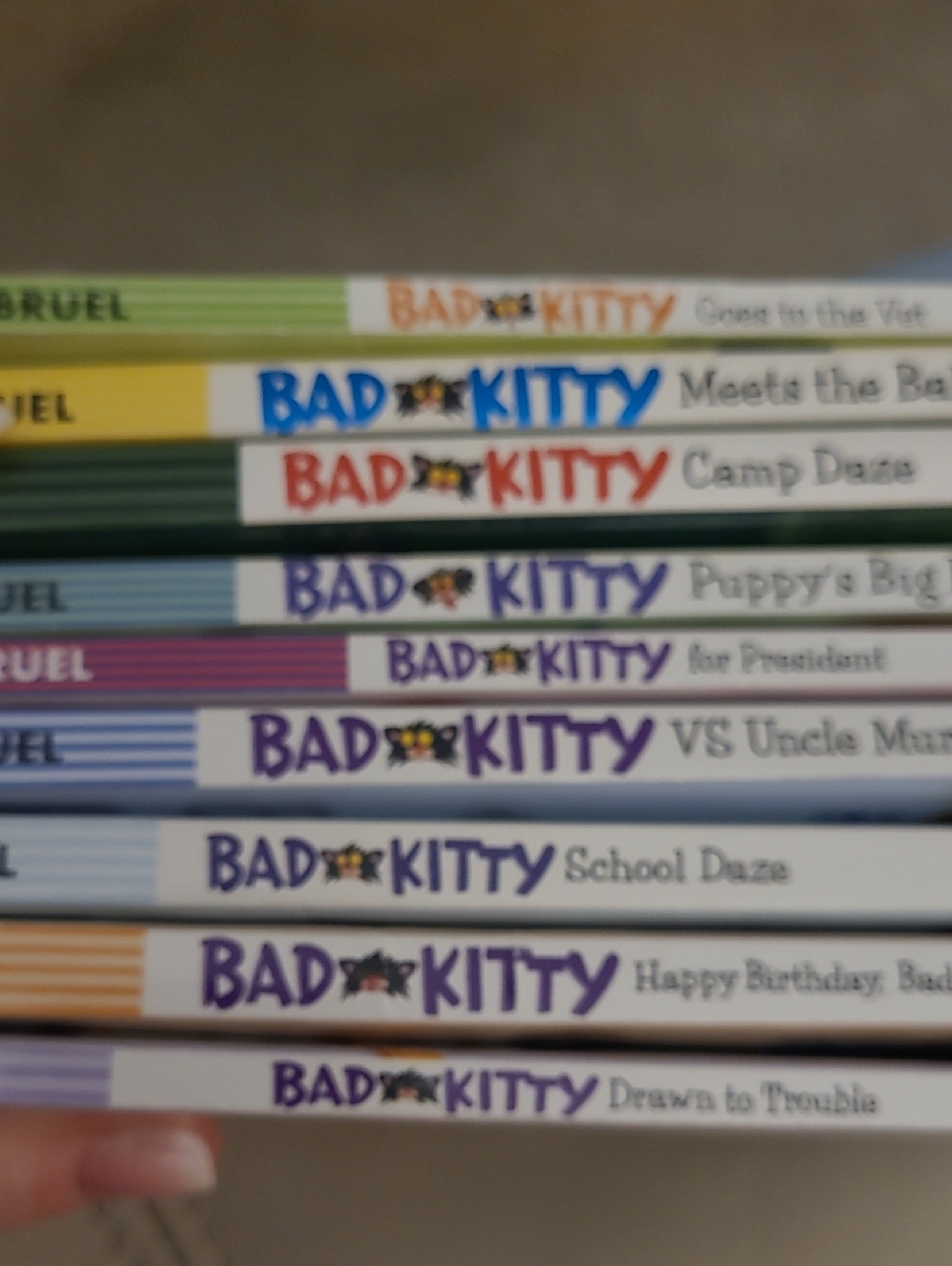 Scholastic Bad Kitty Book Spines - White, Purple, Blue, Red, Green, Yellow